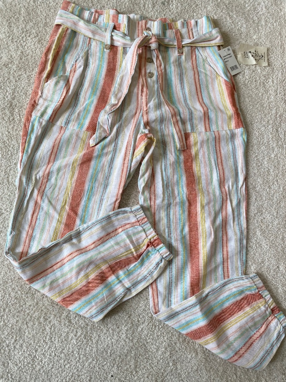 Indigo Rein Linen Jogger Pants Multi-striped Women’s Large. NWT